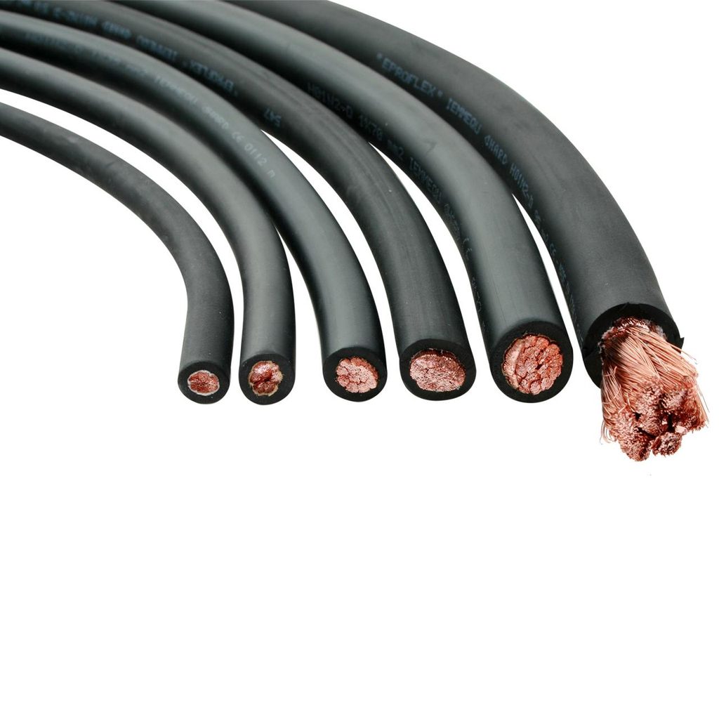Flexible welding cables in different sizes with stranded copper conductors